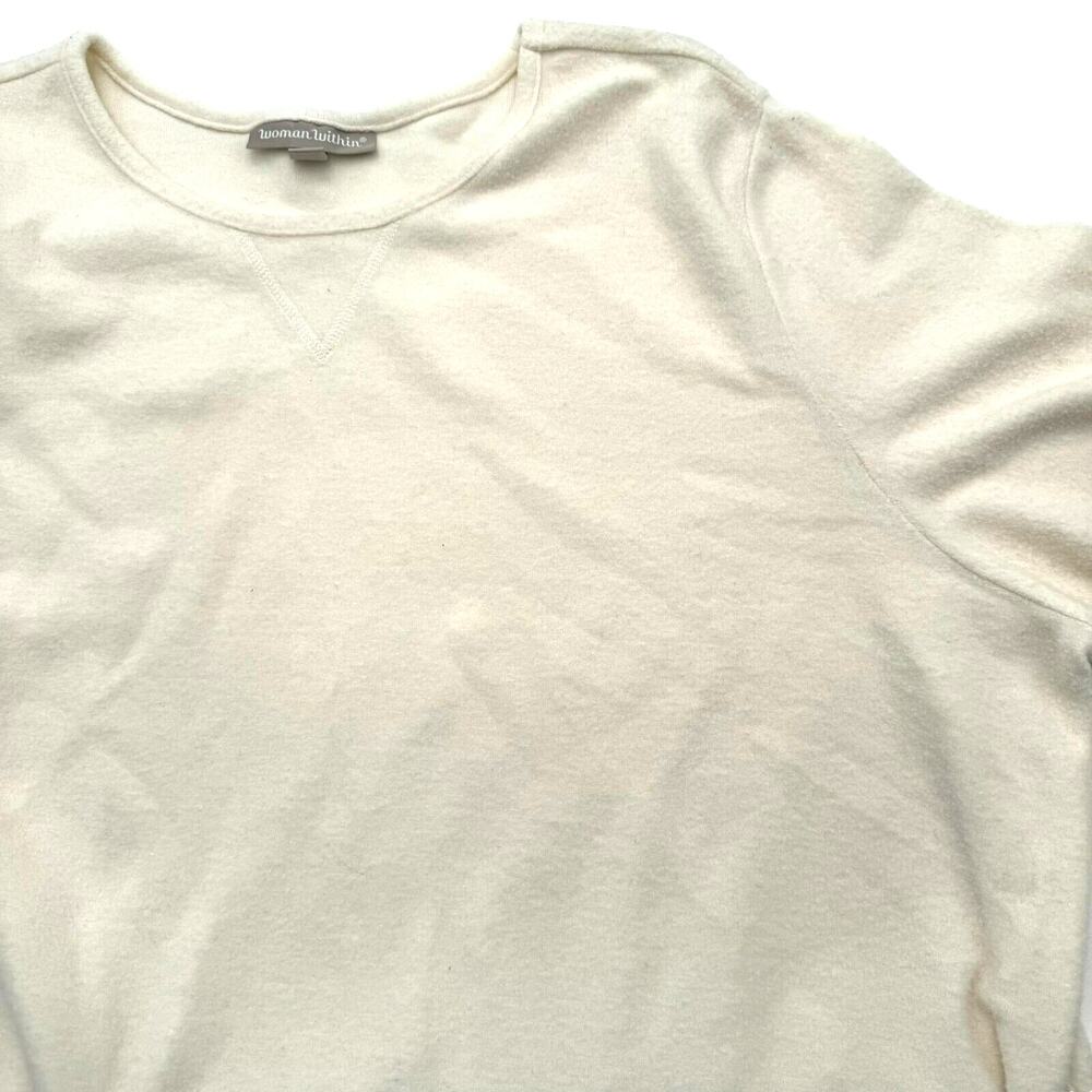 Woman Within 2X 26/28 SOFT Ivory Cream Fleece Tunic Sweater Sweatshirt Pullover